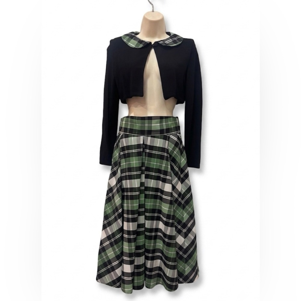 RARE Laura Byrnes Madeline Bolero Plaid Skirt Set in Green/White - Small- EUC